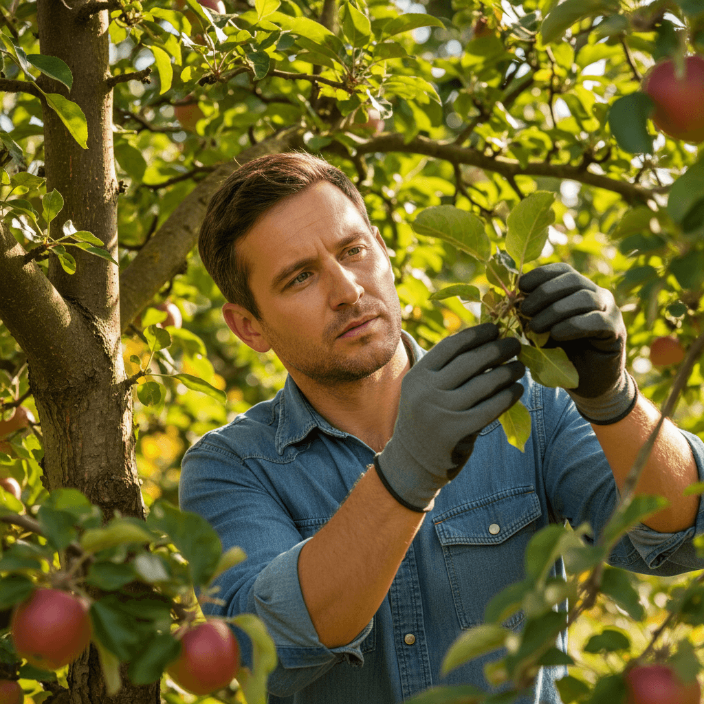 Arborist inspecting tree branches for disease and pest damage
